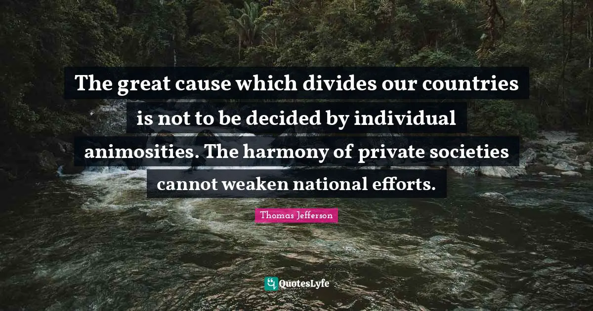 The great cause which divides our countries is not to be decided by individual animosities. The harmony of private societies cannot weaken national efforts.