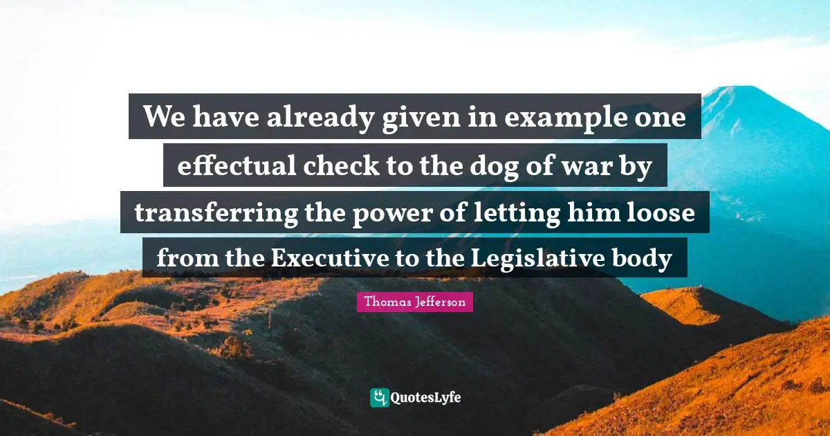 We have already given in example one effectual check to the dog of war by transferring the power of letting him loose from the Executive to the Legislative body