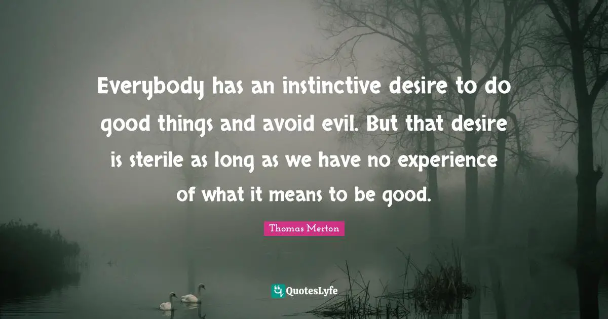 Everybody has an instinctive desire to do good things and avoid evil. But that desire is sterile as long as we have no experience of what it means to be good.