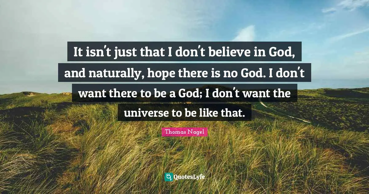 It isn't just that I don't believe in God, and naturally, hope there is no God. I don't want there to be a God; I don't want the universe to be like that.