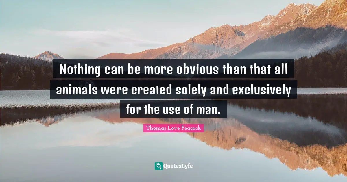 Nothing can be more obvious than that all animals were created solely and exclusively for the use of man.