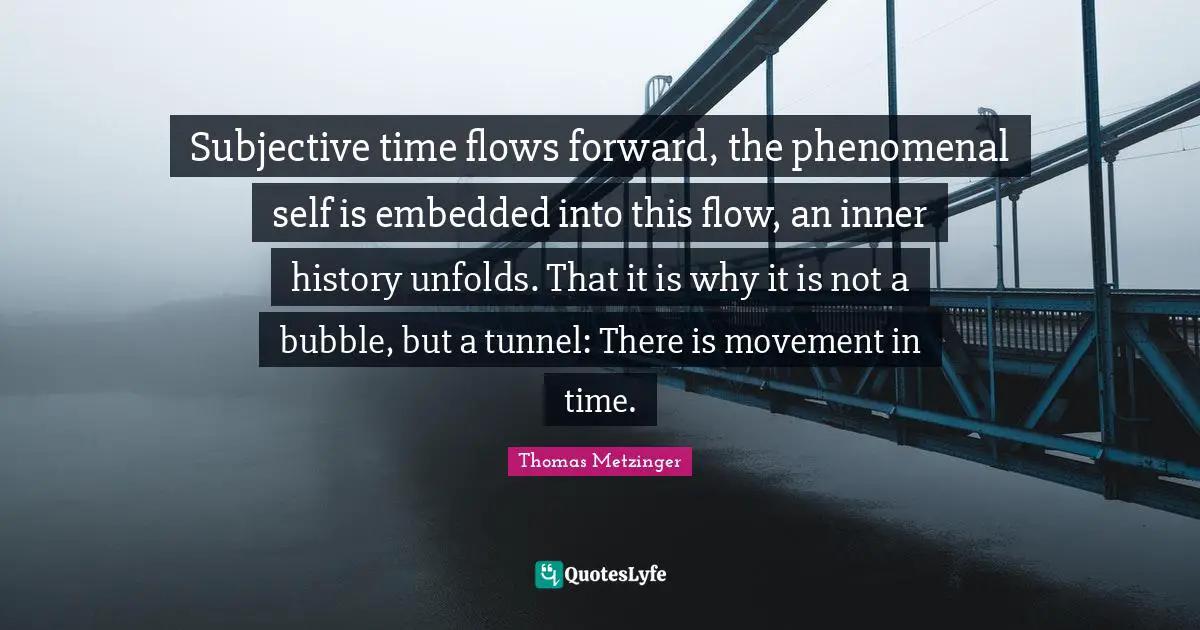 Subjective time flows forward, the phenomenal self is embedded into this flow, an inner history unfolds. That it is why it is not a bubble, but a tunnel: There is movement in time.