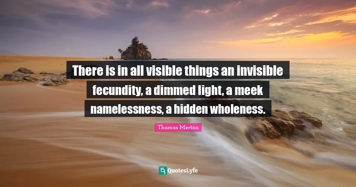 Meek Quotes: "There is in all visible things an invisible fecundity, a dimmed light, a meek namelessness, a hidden wholeness."