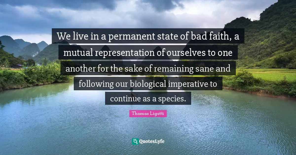We live in a permanent state of bad faith, a mutual representation of ourselves to one another for the sake of remaining sane and following our biological imperative to continue as a species.