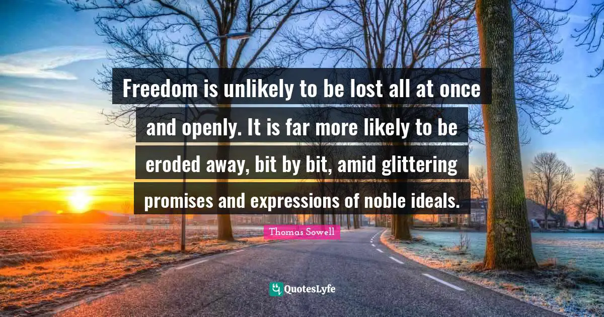 Freedom is unlikely to be lost all at once and openly. It is far more likely to be eroded away, bit by bit, amid glittering promises and expressions of noble ideals.