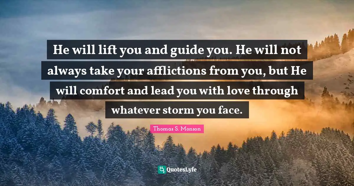 He will lift you and guide you. He will not always take your afflictions from you, but He will comfort and lead you with love through whatever storm you face.