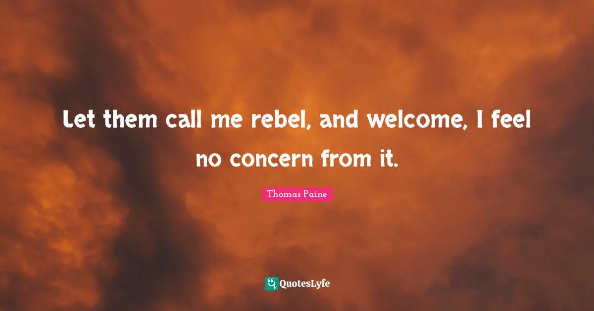 Let them call me rebel, and welcome, I feel no concern from it.