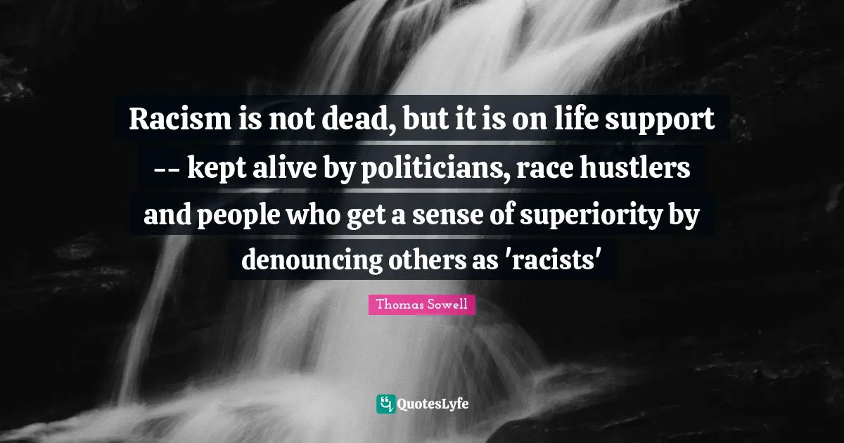 Support Quotes: "Racism is not dead, but it is on life support -- kept alive by politicians, race hustlers and people who get a sense of superiority by denouncing others as 'racists'"