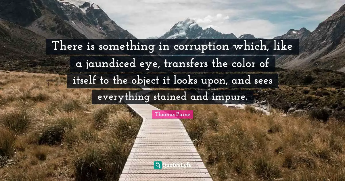There is something in corruption which, like a jaundiced eye, transfers the color of itself to the object it looks upon, and sees everything stained and impure.