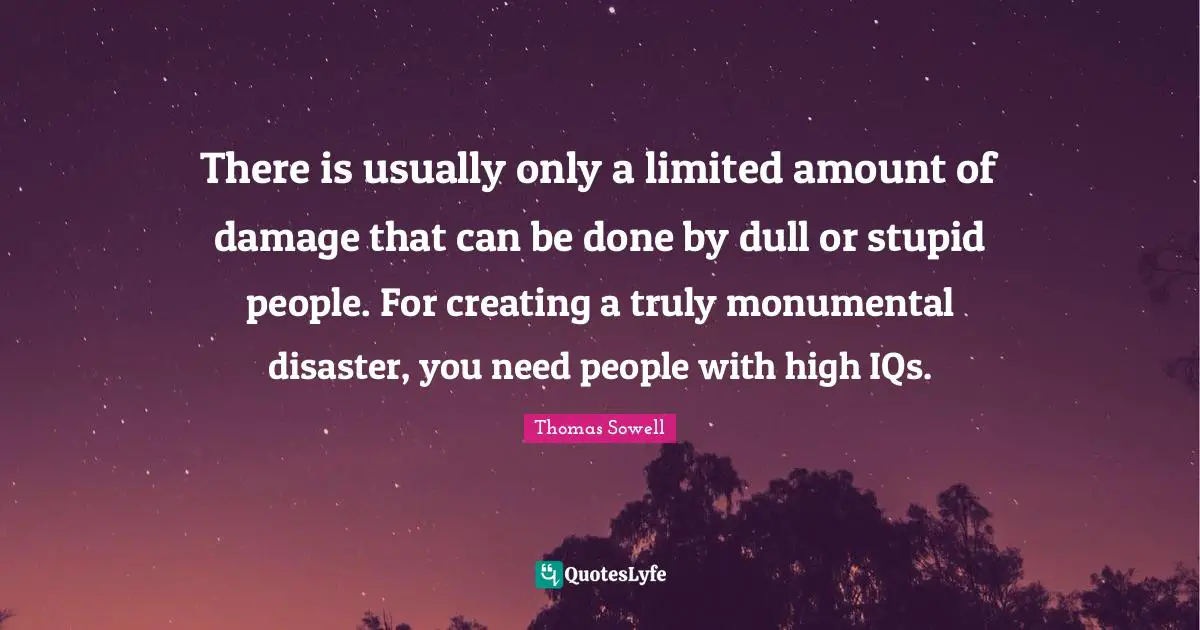 Stupid People Quotes: "There is usually only a limited amount of damage that can be done by dull or stupid people. For creating a truly monumental disaster, you need people with high IQs."