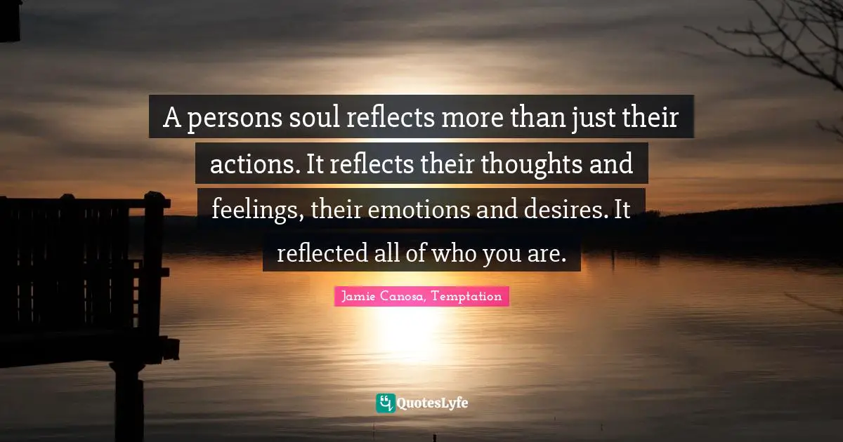 A persons soul reflects more than just their actions. It reflects their thoughts and feelings, their emotions and desires. It reflected all of who you are.