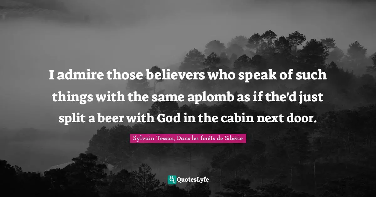 I admire those believers who speak of such things with the same aplomb as if the'd just split a beer with God in the cabin next door.