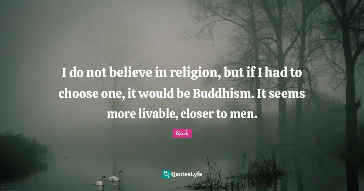 I do not believe in religion, but if I had to choose one, it would be Buddhism. It seems more livable, closer to men.