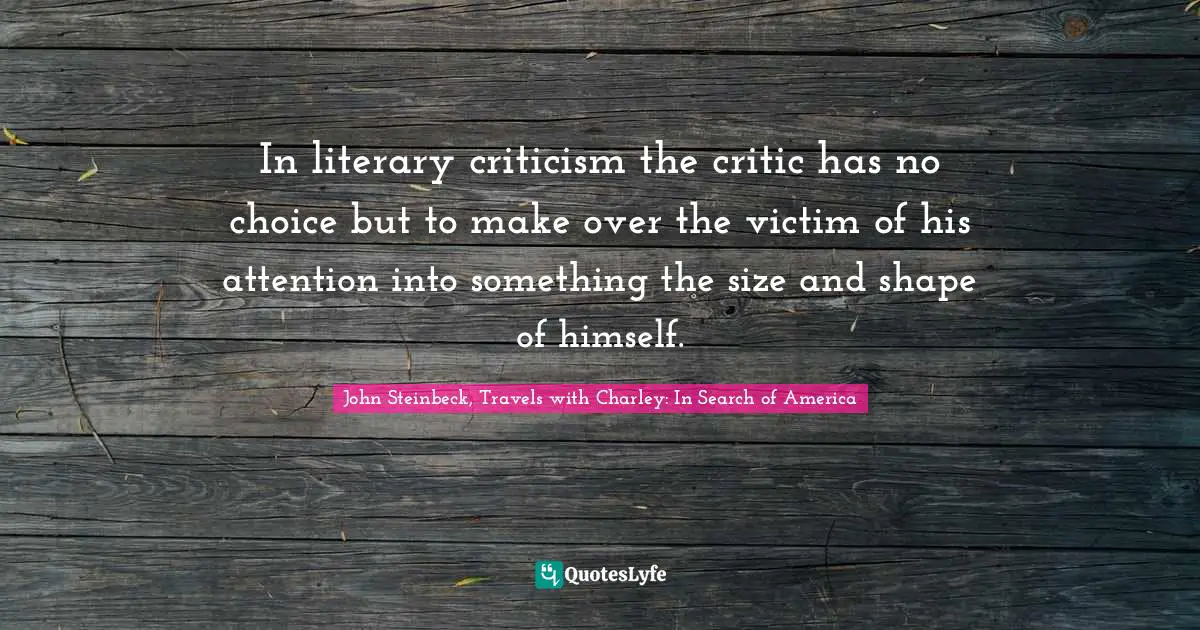 In literary criticism the critic has no choice but to make over the victim of his attention into something the size and shape of himself.