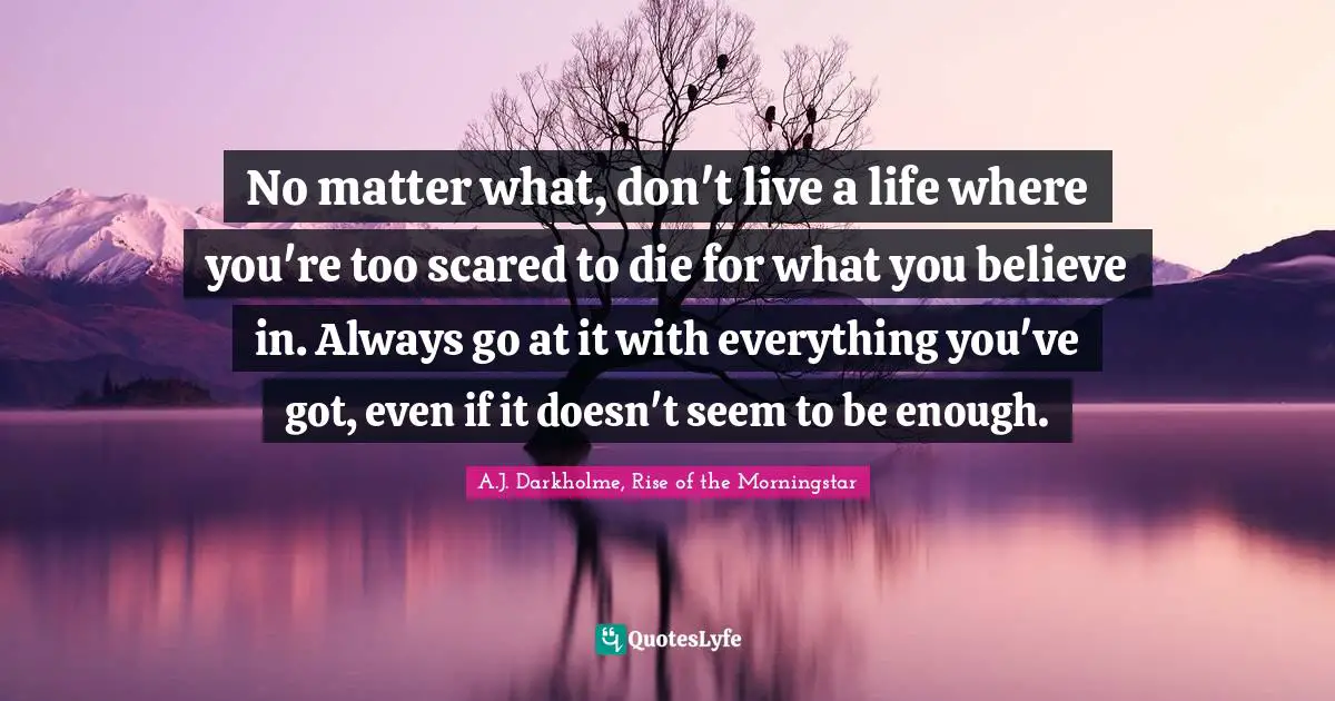 No matter what, don't live a life where you're too scared to die for what you believe in. Always go at it with everything you've got, even if it doesn't seem to be enough.