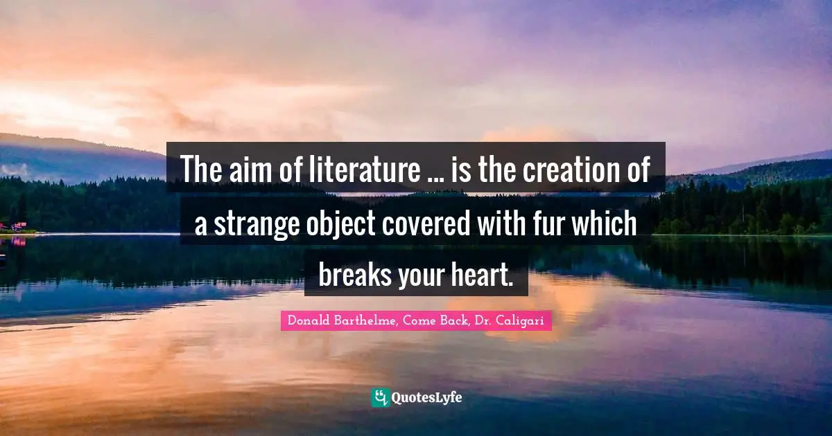 The aim of literature ... is the creation of a strange object covered with fur which breaks your heart.
