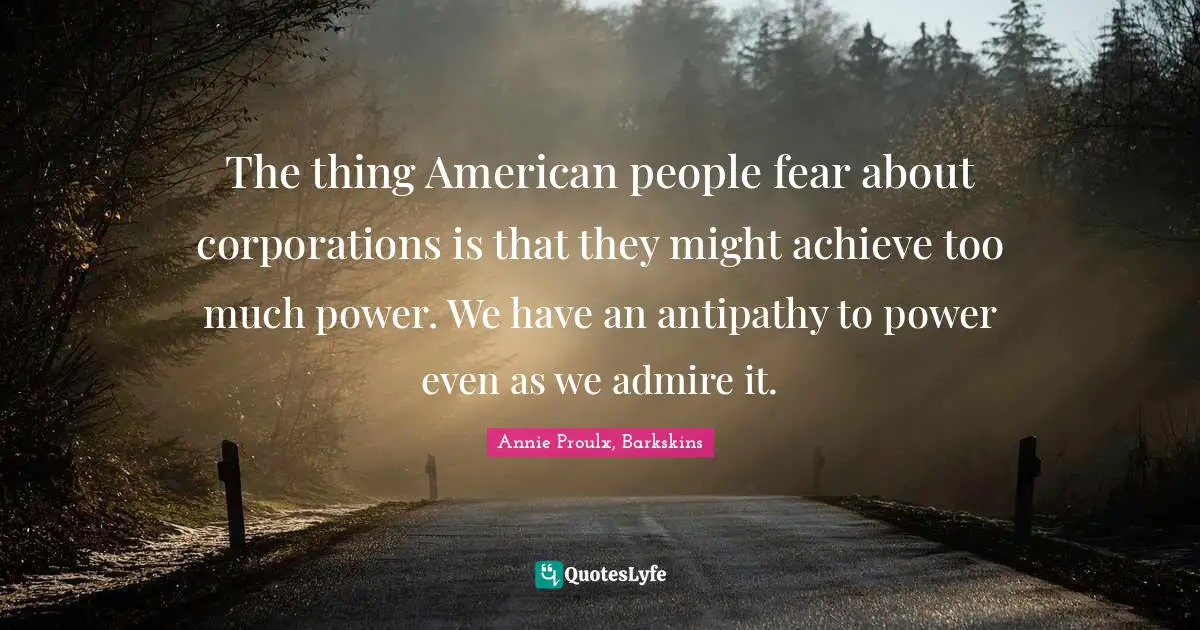 The thing American people fear about corporations is that they might achieve too much power. We have an antipathy to power even as we admire it.