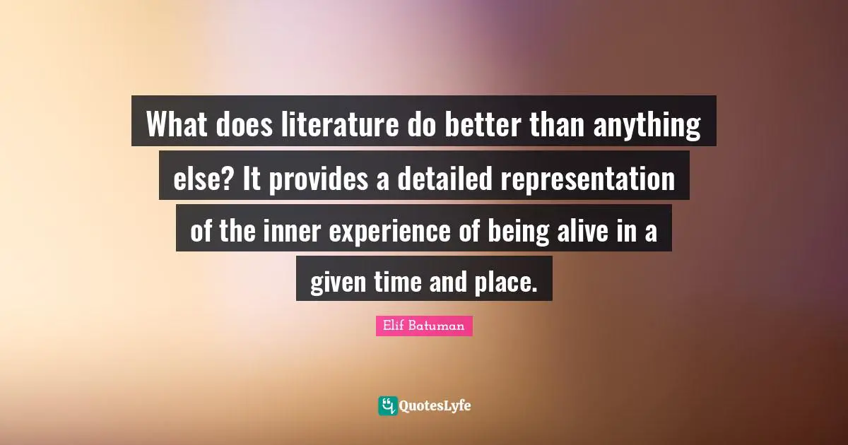 Lit Crit Quotes: "What does literature do better than anything else? It provides a detailed representation of the inner experience of being alive in a given time and place."