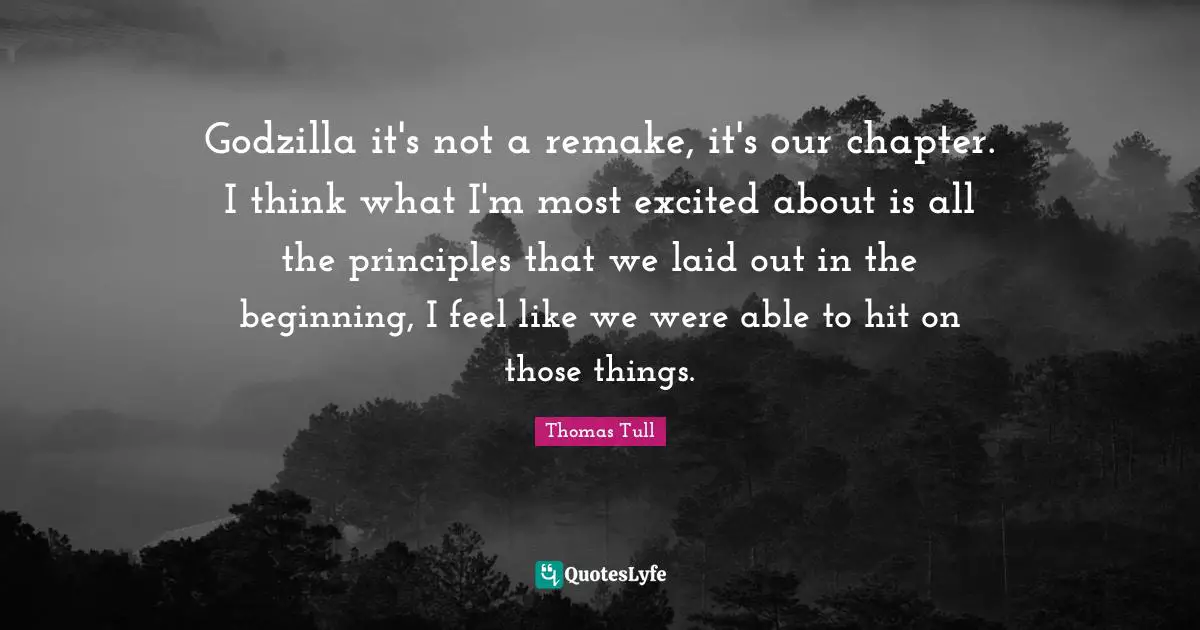Godzilla it's not a remake, it's our chapter. I think what I'm most excited about is all the principles that we laid out in the beginning, I feel like we were able to hit on those things.