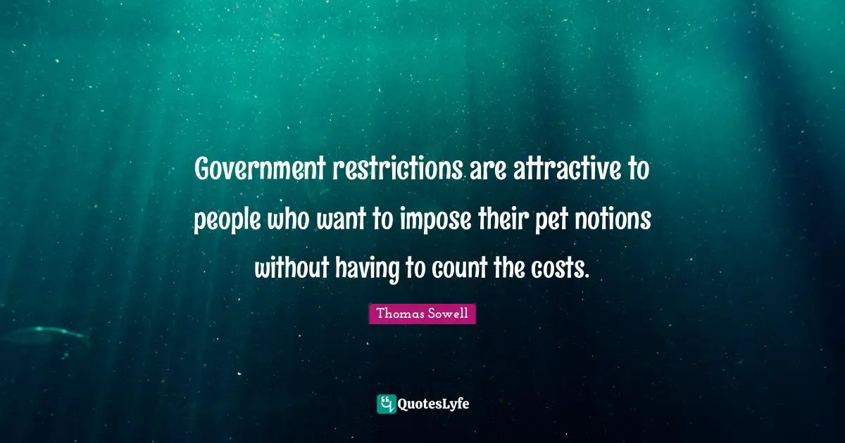 Government restrictions are attractive to people who want to impose their pet notions without having to count the costs.