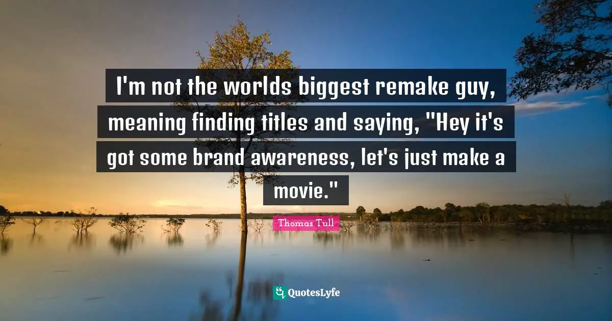 I'm not the worlds biggest remake guy, meaning finding titles and saying, "Hey it's got some brand awareness, let's just make a movie."