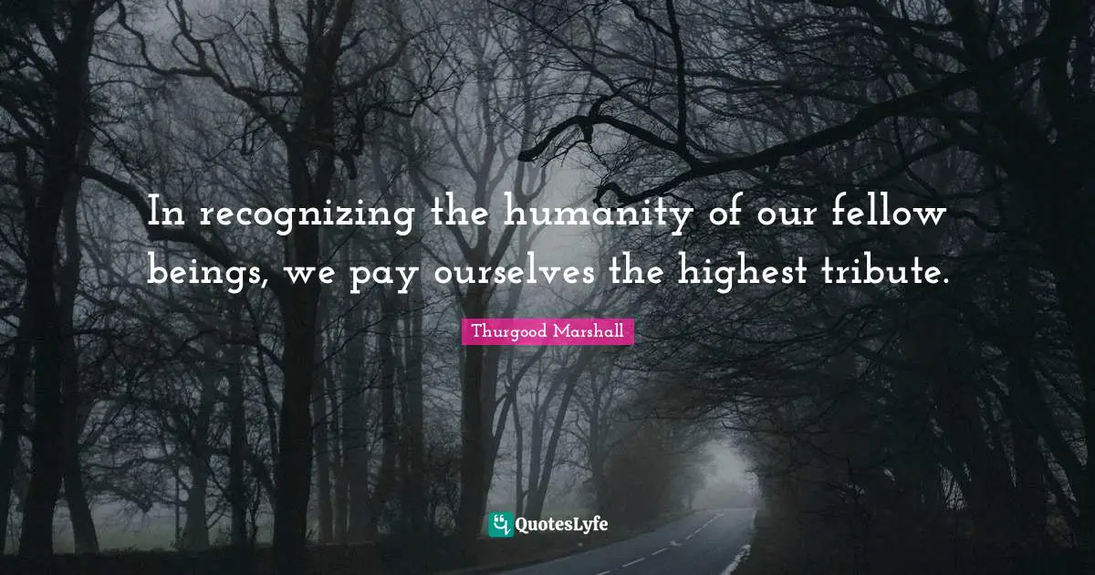 Inspiring Quotes: "In recognizing the humanity of our fellow beings, we pay ourselves the highest tribute."