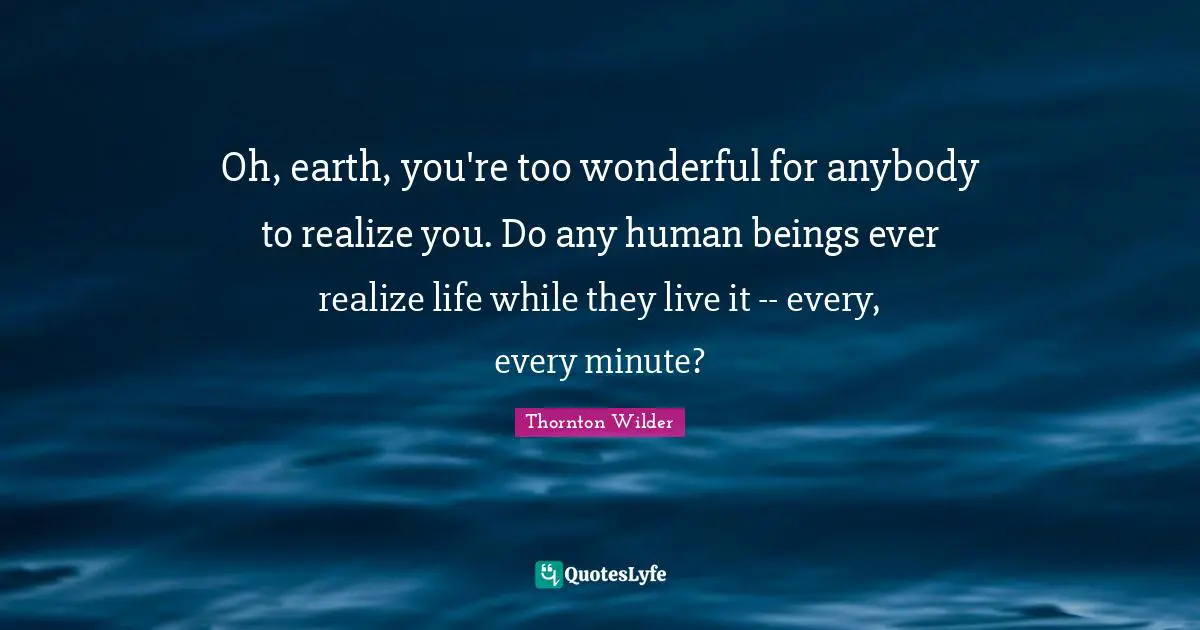 Oh, earth, you're too wonderful for anybody to realize you. Do any human beings ever realize life while they live it -- every, every minute?