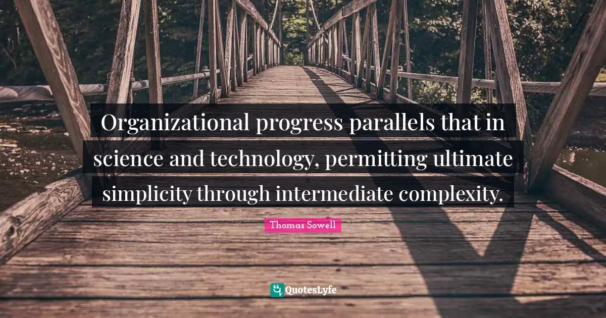 Organizational progress parallels that in science and technology, permitting ultimate simplicity through intermediate complexity.