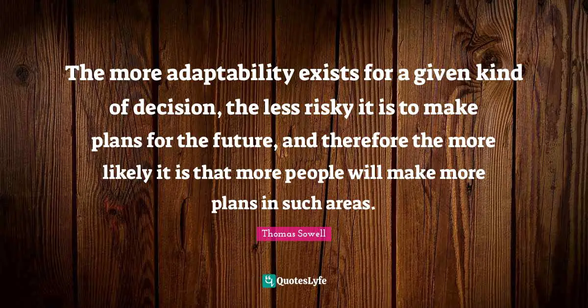 The more adaptability exists for a given kind of decision, the less risky it is to make plans for the future, and therefore the more likely it is that more people will make more plans in such areas.