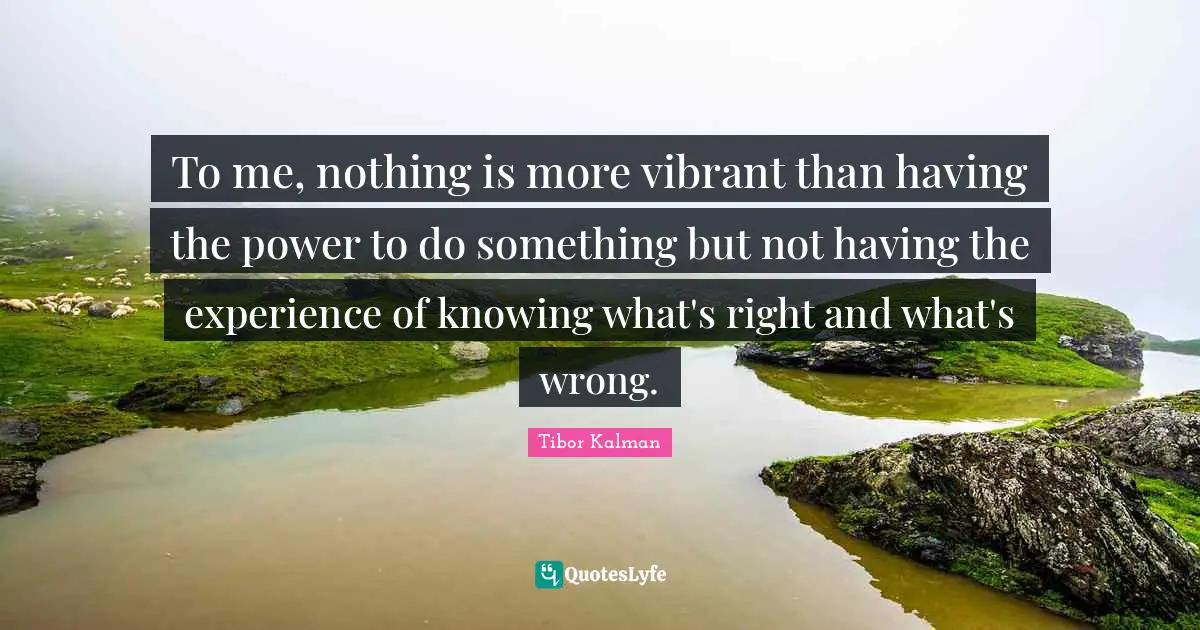 To me, nothing is more vibrant than having the power to do something but not having the experience of knowing what's right and what's wrong.