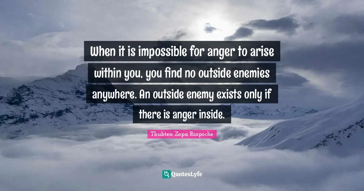 When it is impossible for anger to arise within you, you find no outside enemies anywhere. An outside enemy exists only if there is anger inside.