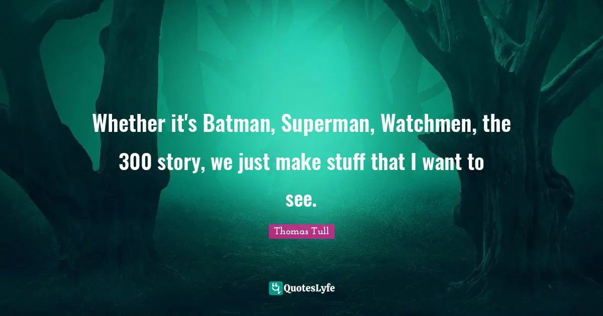 Whether it's Batman, Superman, Watchmen, the 300 story, we just make stuff that I want to see.
