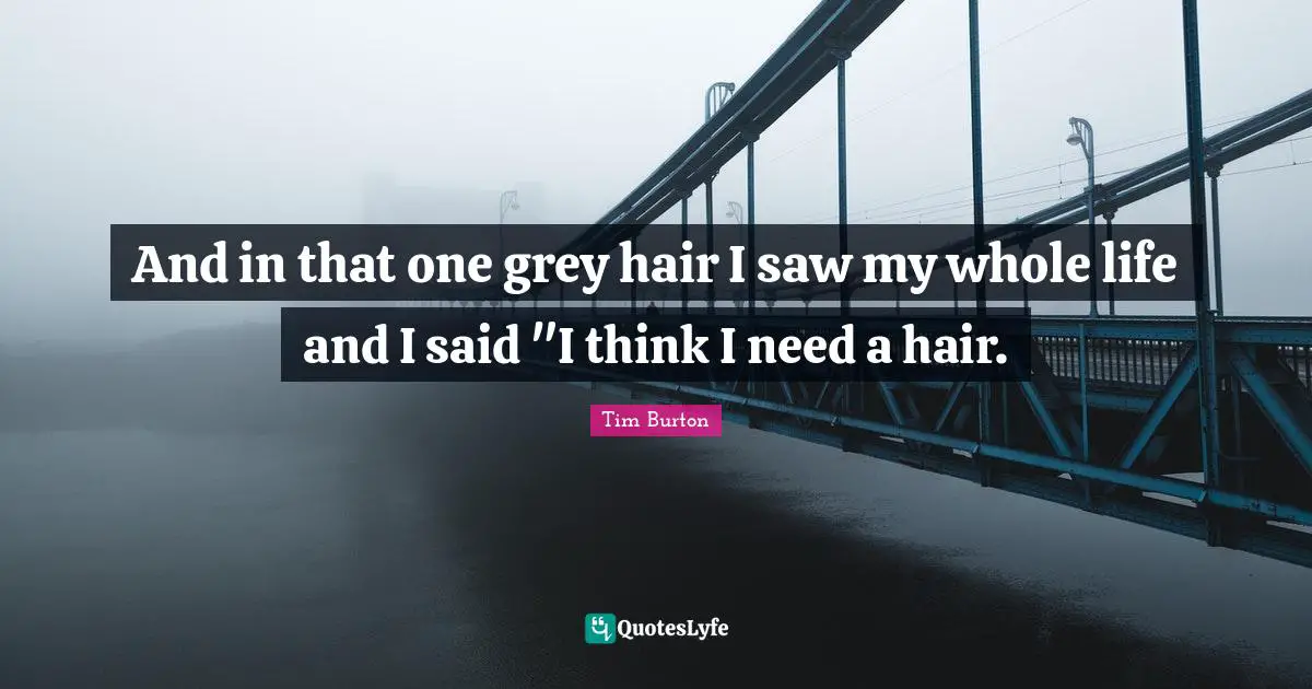 And in that one grey hair I saw my whole life and I said "I think I need a hair.