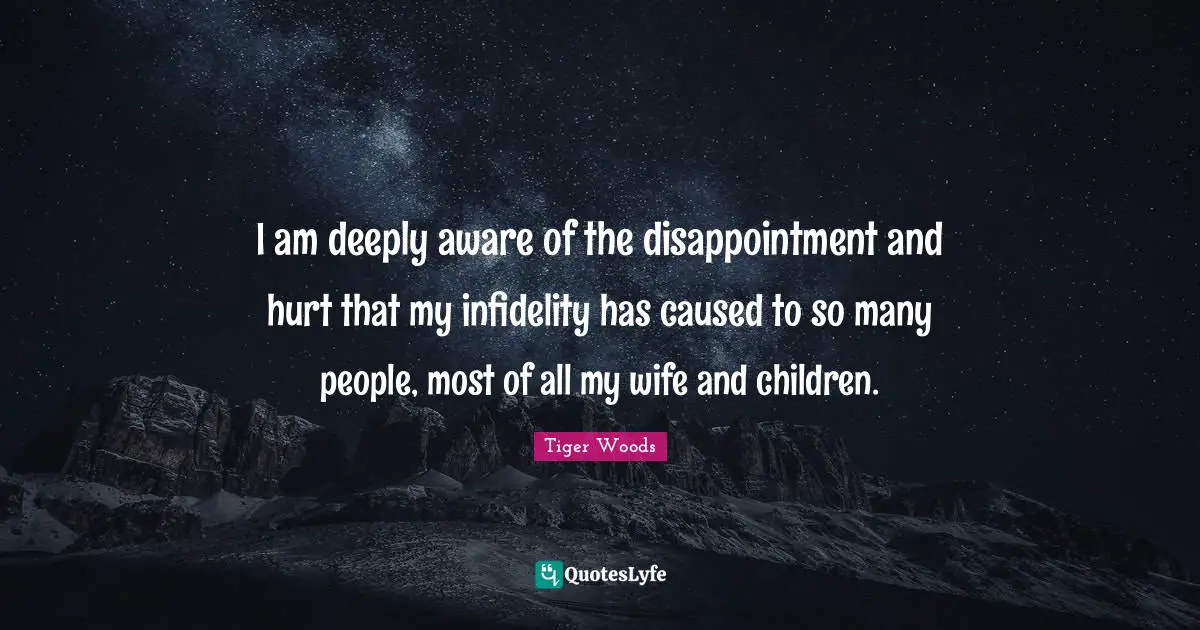 I am deeply aware of the disappointment and hurt that my infidelity has caused to so many people, most of all my wife and children.