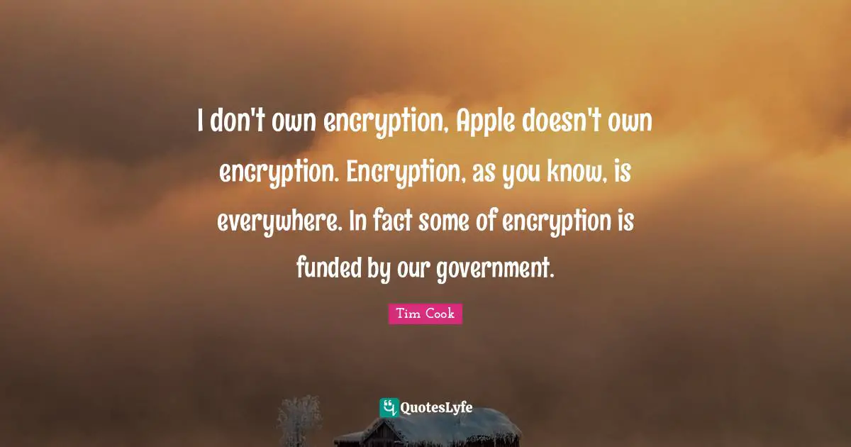 I don't own encryption, Apple doesn't own encryption. Encryption, as you know, is everywhere. In fact some of encryption is funded by our government.
