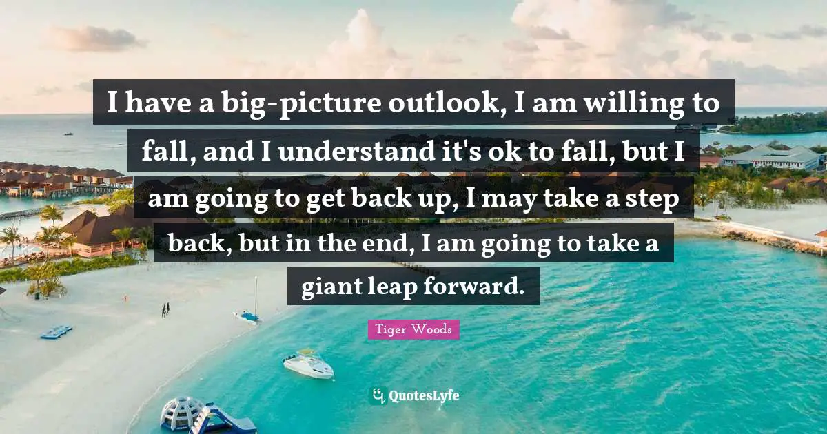 I have a big-picture outlook, I am willing to fall, and I understand it's ok to fall, but I am going to get back up, I may take a step back, but in the end, I am going to take a giant leap forward.