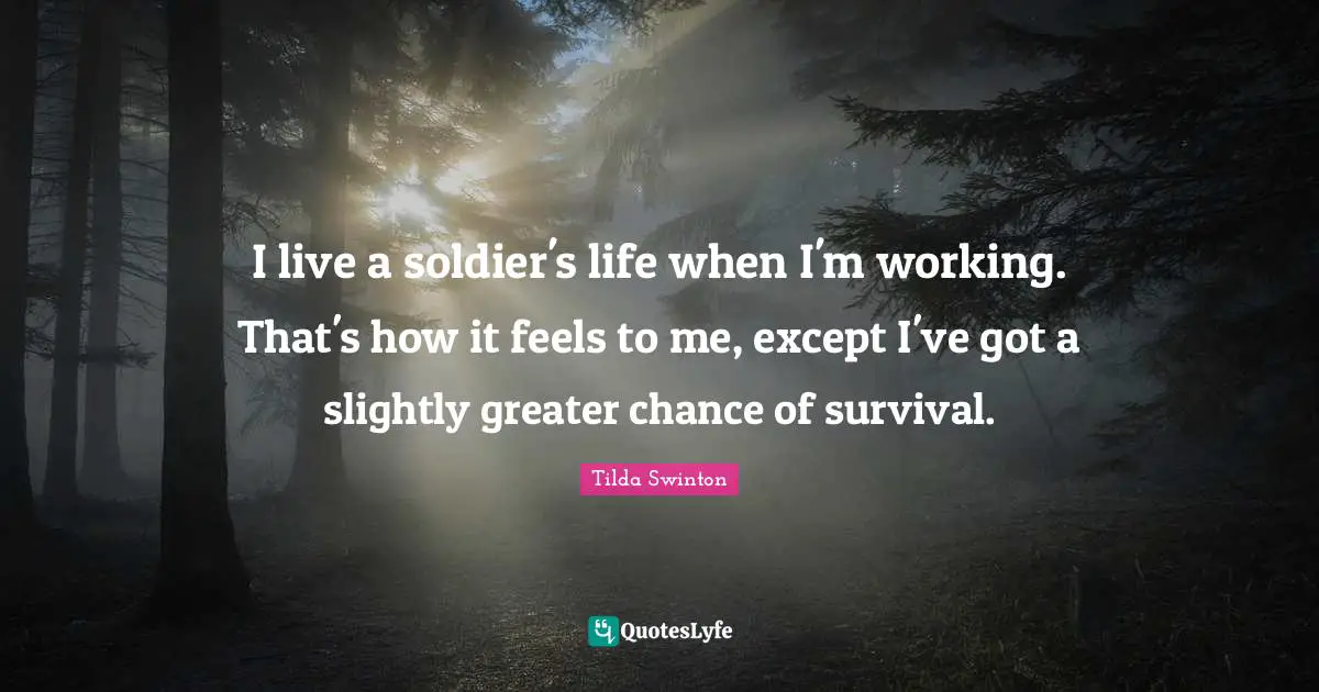 I live a soldier's life when I'm working. That's how it feels to me, except I've got a slightly greater chance of survival.