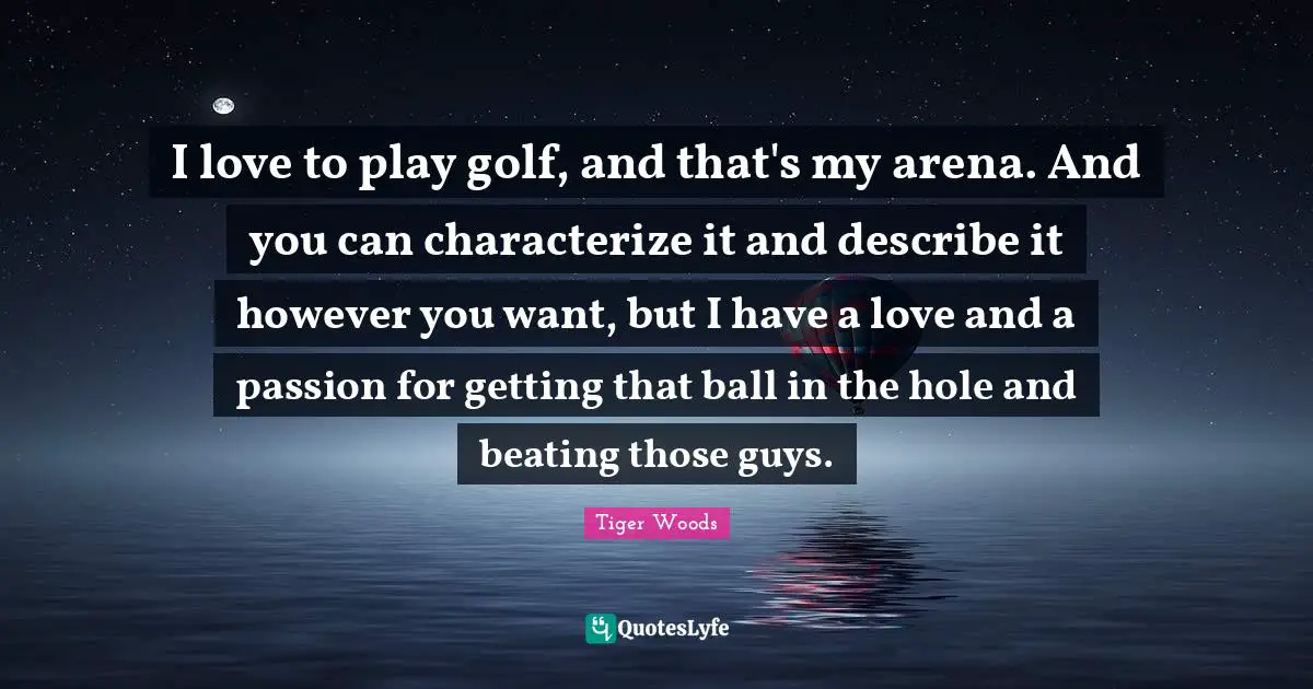 I love to play golf, and that's my arena. And you can characterize it and describe it however you want, but I have a love and a passion for getting that ball in the hole and beating those guys.