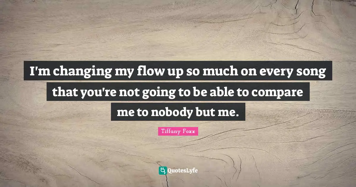 I'm changing my flow up so much on every song that you're not going to be able to compare me to nobody but me.