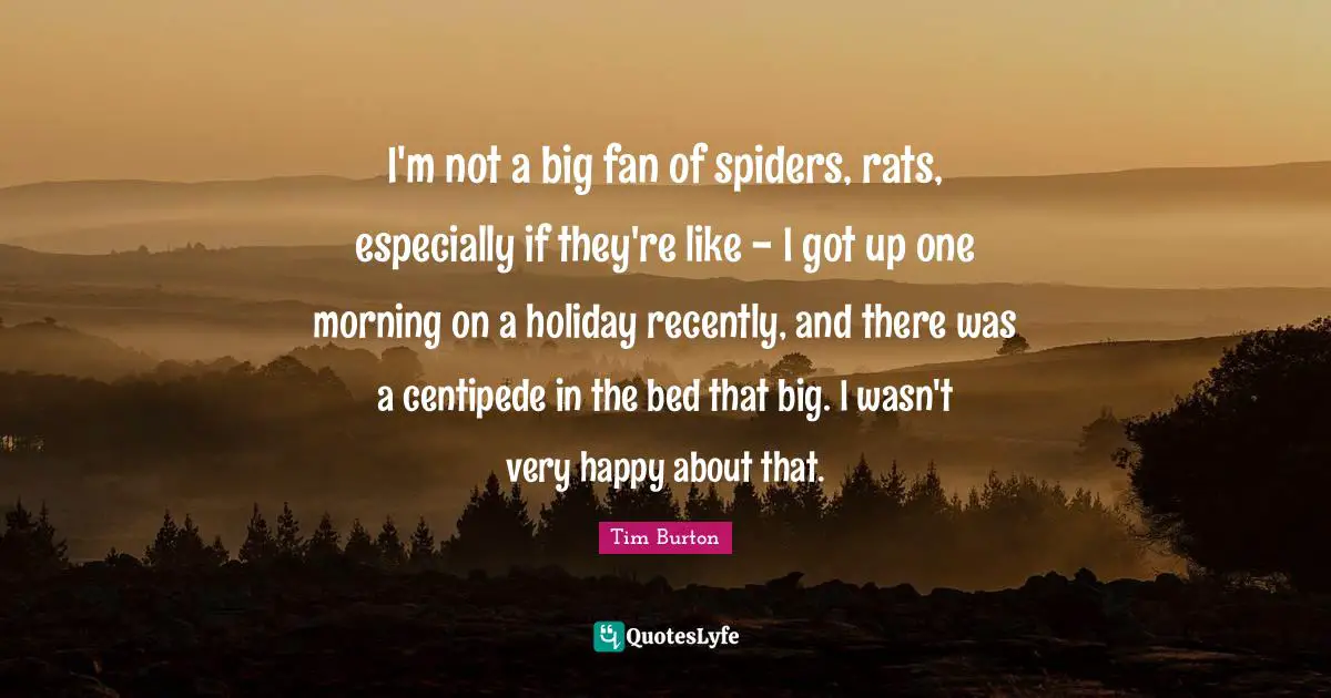 I'm not a big fan of spiders, rats, especially if they're like - I got up one morning on a holiday recently, and there was a centipede in the bed that big. I wasn't very happy about that.