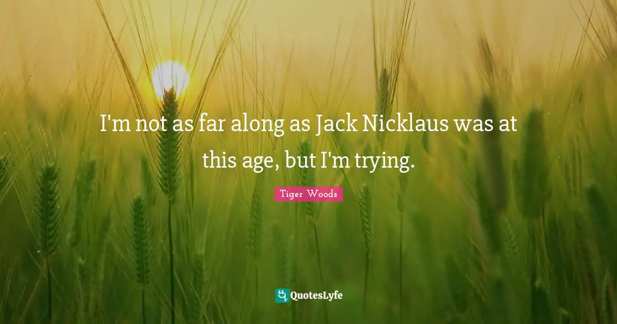 I'm not as far along as Jack Nicklaus was at this age, but I'm trying.