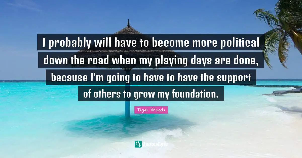 I probably will have to become more political down the road when my playing days are done, because I'm going to have to have the support of others to grow my foundation.