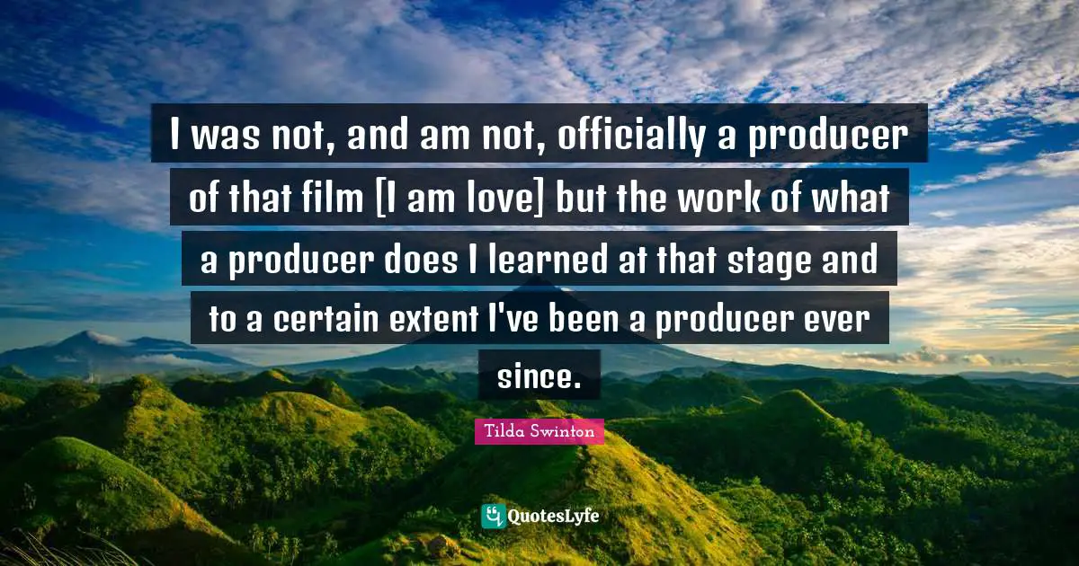 I was not, and am not, officially a producer of that film [I am love] but the work of what a producer does I learned at that stage and to a certain extent I've been a producer ever since.
