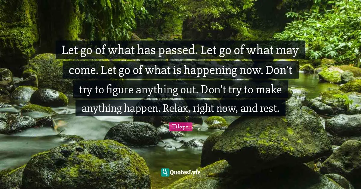 Right Quotes: "Let go of what has passed. Let go of what may come. Let go of what is happening now. Don't try to figure anything out. Don't try to make anything happen. Relax, right now, and rest."