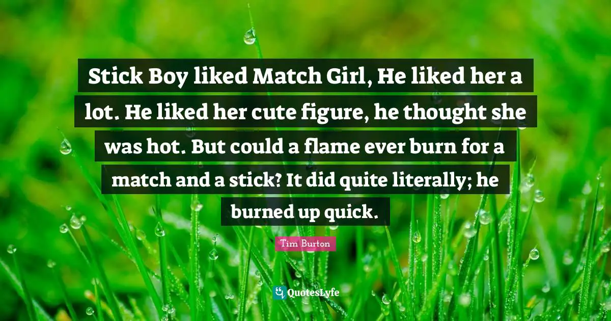 Stick Boy liked Match Girl, He liked her a lot. He liked her cute figure, he thought she was hot. But could a flame ever burn for a match and a stick? It did quite literally; he burned up quick.