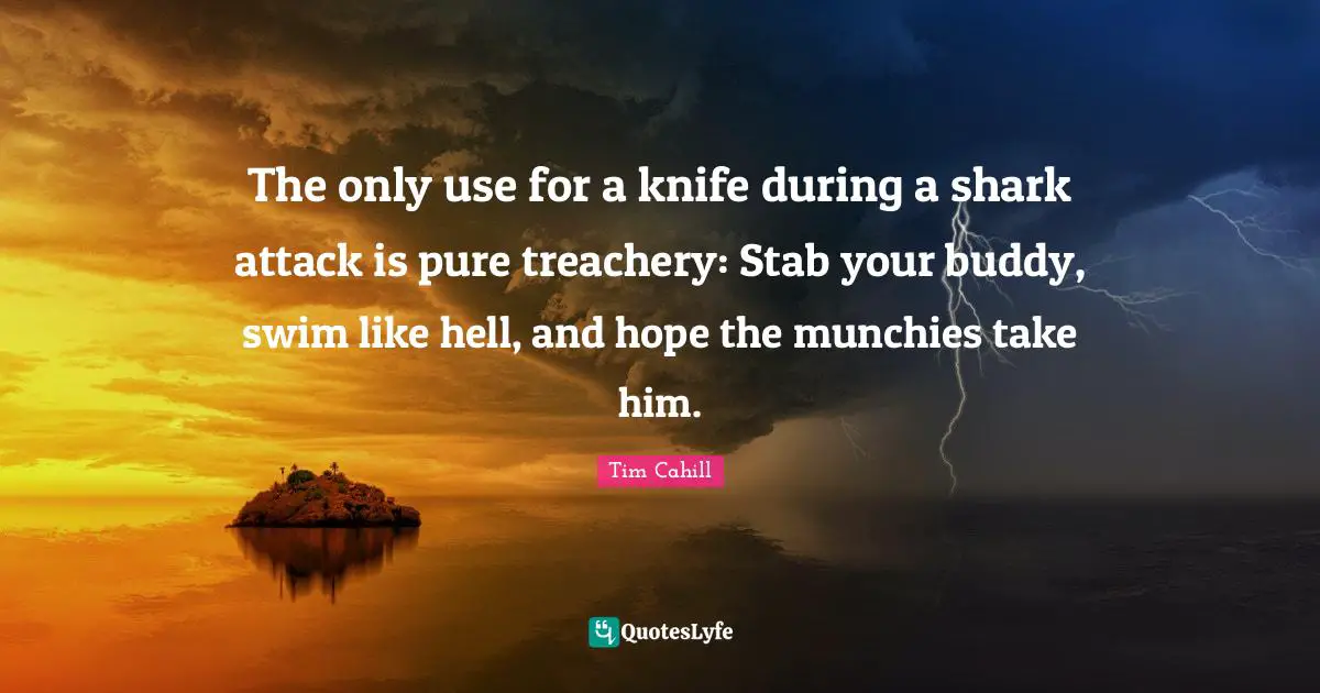 The only use for a knife during a shark attack is pure treachery: Stab your buddy, swim like hell, and hope the munchies take him.