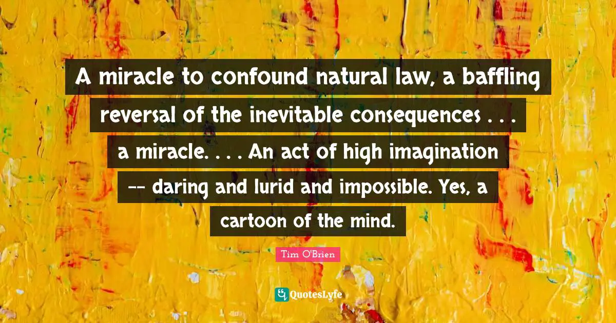 A miracle to confound natural law, a baffling reversal of the inevitable consequences . . . a miracle. . . . An act of high imagination -- daring and lurid and impossible. Yes, a cartoon of the mind.