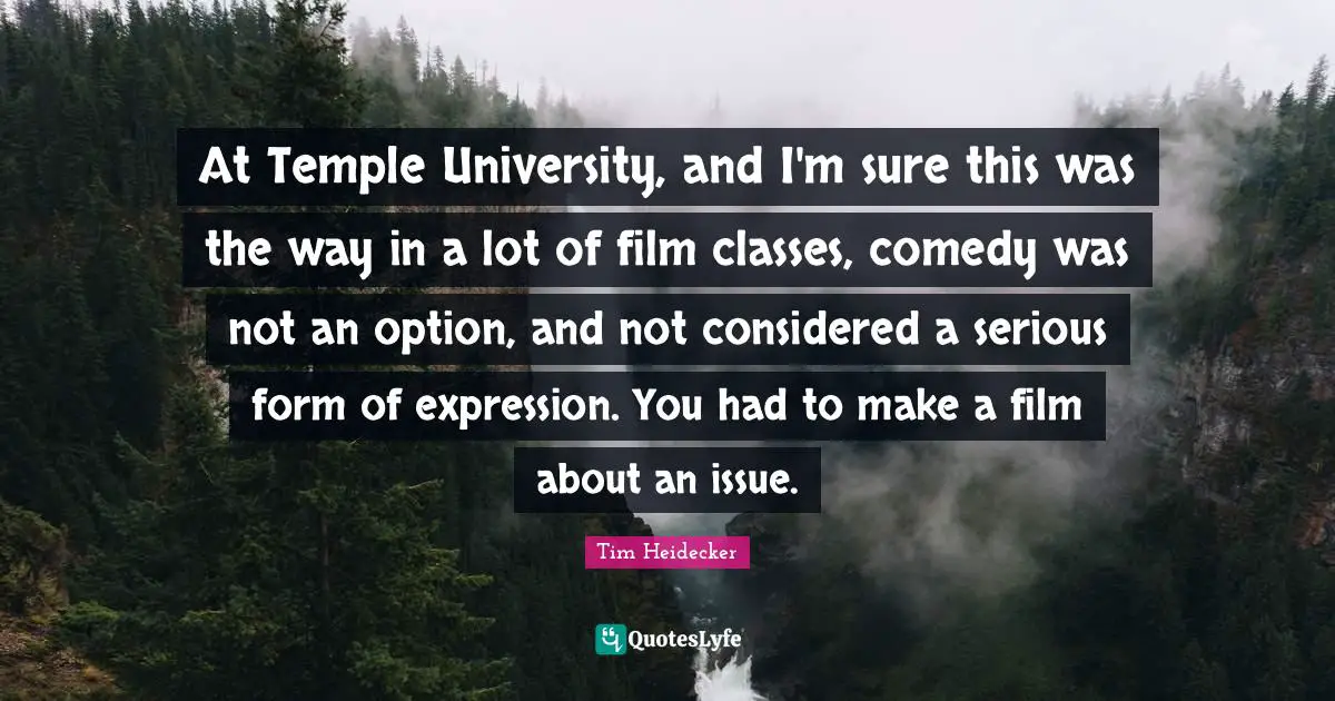 At Temple University, and I'm sure this was the way in a lot of film classes, comedy was not an option, and not considered a serious form of expression. You had to make a film about an issue.
