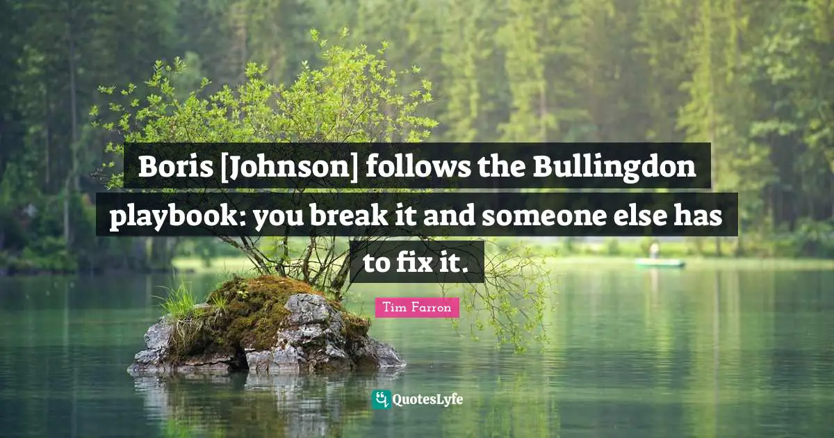 Boris [Johnson] follows the Bullingdon playbook: you break it and someone else has to fix it.