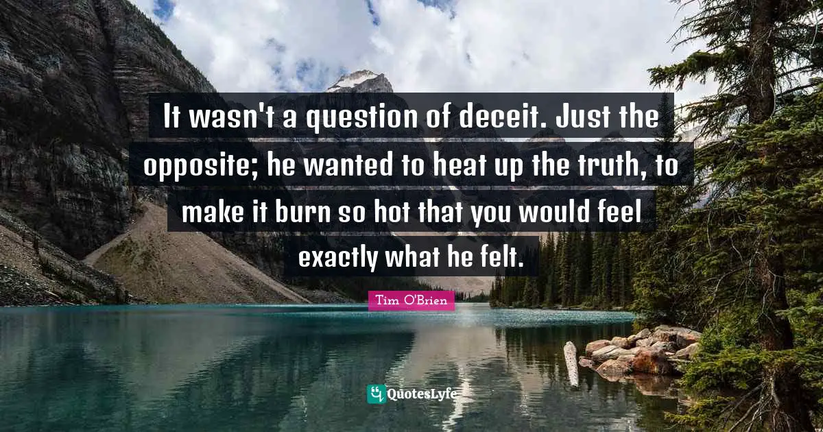 It wasn't a question of deceit. Just the opposite; he wanted to heat up the truth, to make it burn so hot that you would feel exactly what he felt.